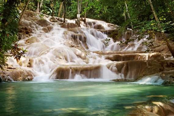 Dunns River Falls an extremely popular attraction on the island of Jamaica in the Caribbean.