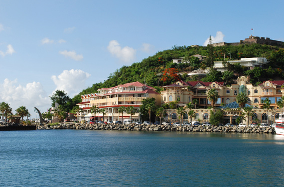The picturesque harbour of Marigot, the capital of Saint Martin in the Caribbean.