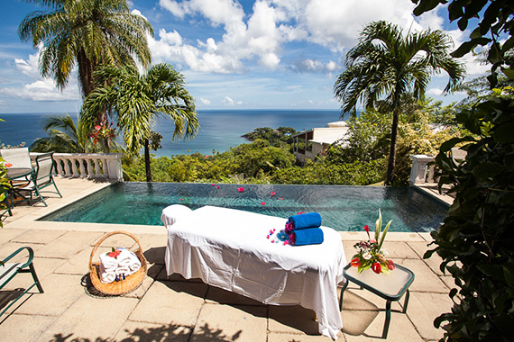 Enjoy a poolside massage at The Villas at Stonehaven, Stonehaven Bay, Tobago.