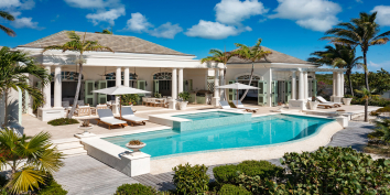 The infinity edge swimming pool at Beach Villa Shambhala, Long Bay Beach, Providenciales (Provo), Turks and Caicos Islands.