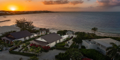 An aerial photo of Callaloo Cottage at sunset.