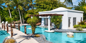 The spacious, freshwater swimming pool at this Turks and Caicos vacation villa rental.
