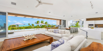 The spacious great room of Beach Enclave Long Bay Villa 2, Turks and Caicos Islands.