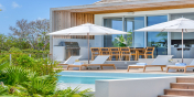 This Turks and Caicos luxury villa rental has a sun deck, swimming pool and outdoor shower.
