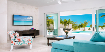 This Turks and Caicos villa rental has an open plan living area on the ground floor.