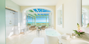 The luxury bathroom of the master bedroom suite of The Villas at The Shore Club, Long Bay Beach.