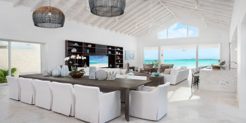 This Turks and Caicos luxury villa rental has a spacious great room.